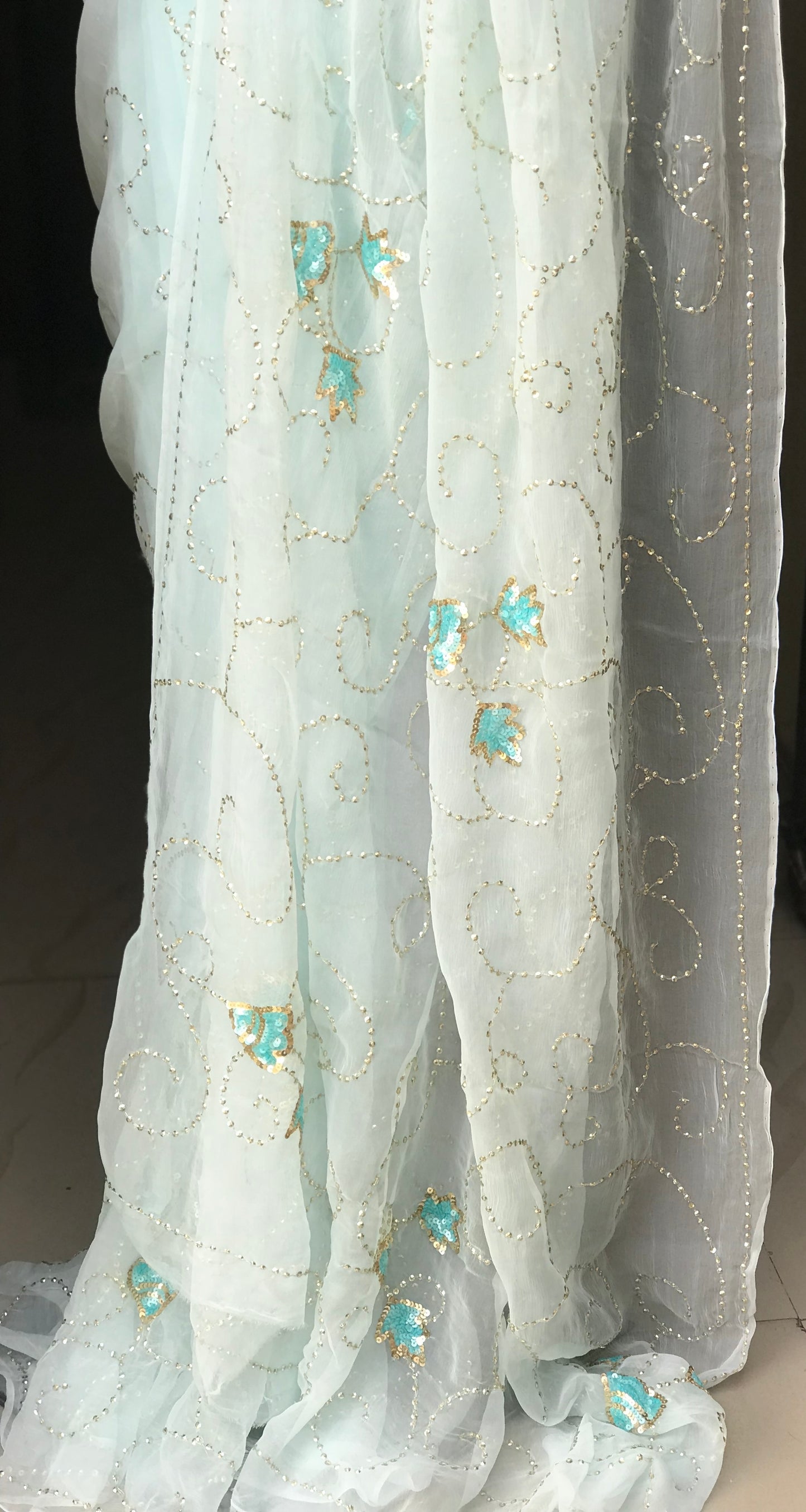 Powder Blue Sequins Jaal Miraya Sarees