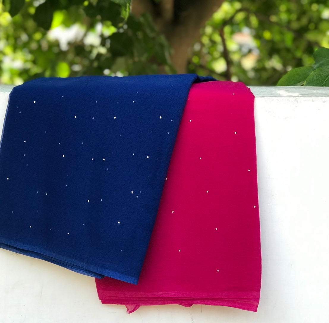 Ombre Blue Magenta Mukaish Miraya Chiffon Sarees