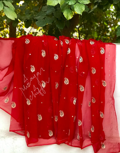 Red Aari Kerry Motifs Miraya Chiffon Sarees