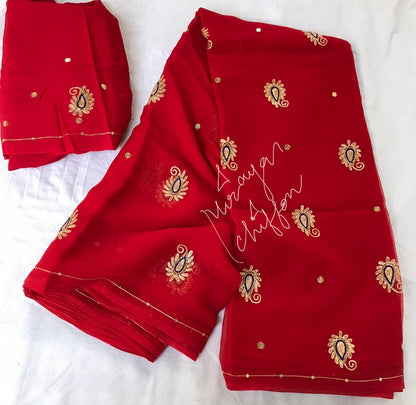 Red Aari Kerry Motifs Miraya Chiffon Sarees