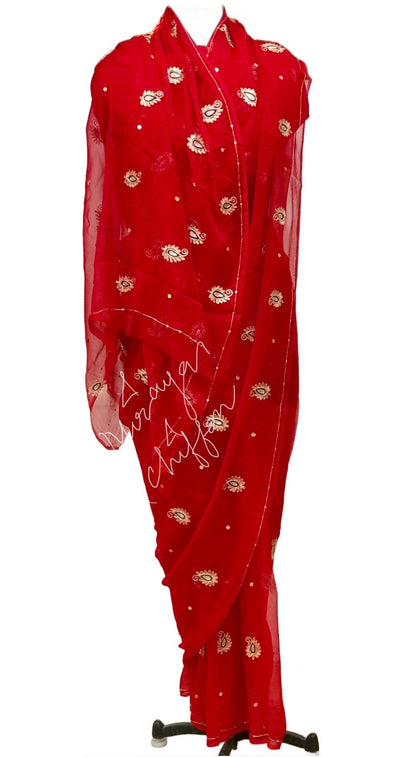 Red Aari Kerry Motifs Miraya Chiffon Sarees