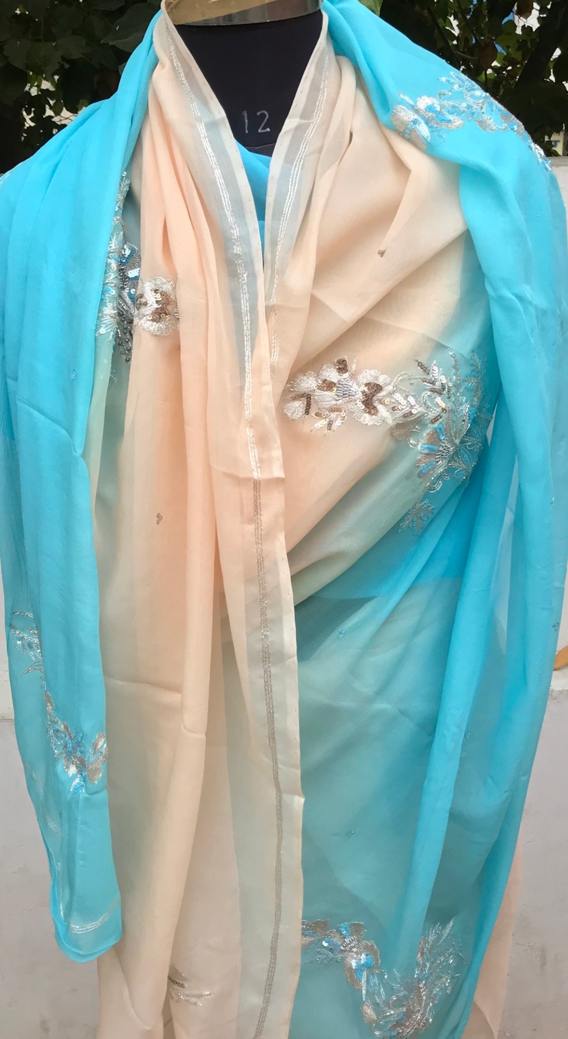 Firozi Ombre Aari Zardogi Motifs Miraya Chiffon Sarees