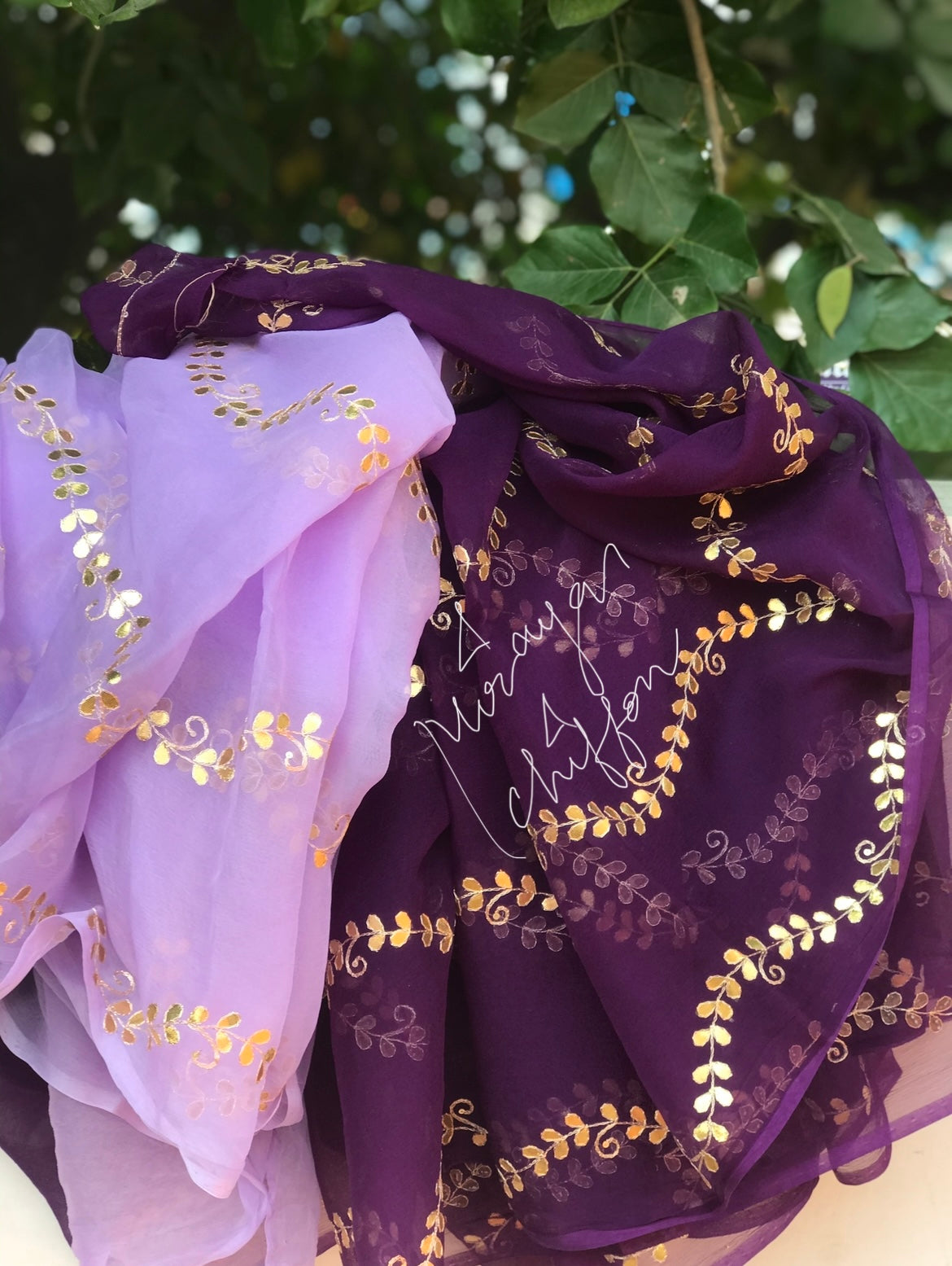 Purple Shaded Gottapati Worked Miraya Chiffon Sarees