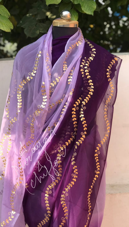 Purple Shaded Gottapati Worked Miraya Chiffon Sarees