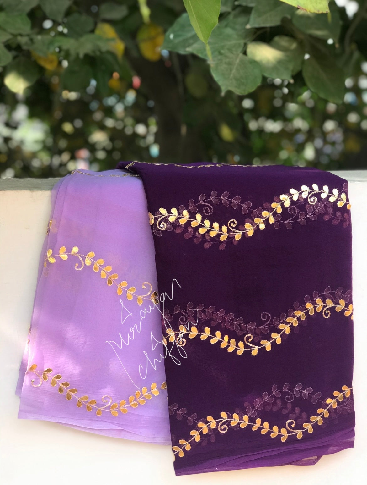 Purple Shaded Gottapati Worked Miraya Chiffon Sarees