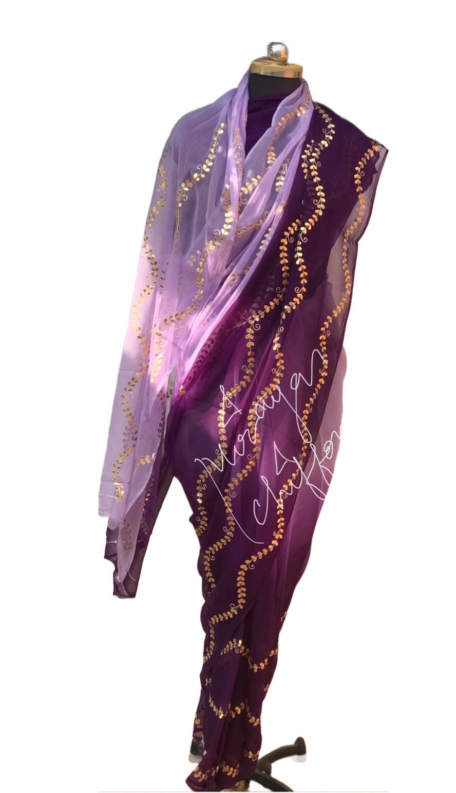 Purple Shaded Gottapati Worked Miraya Chiffon Sarees