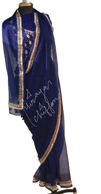 Blue Gottapati Border Miraya Chiffon Sarees