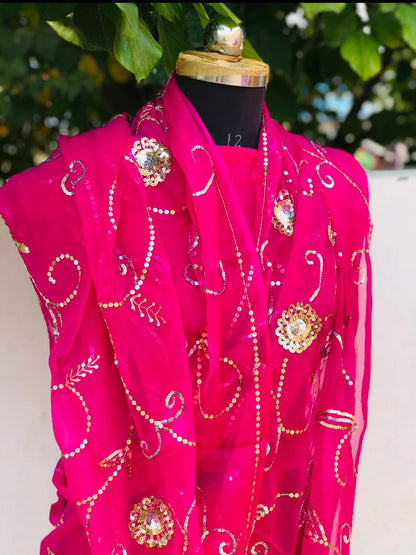 Rani Pink Sequins Jaal Miraya Chiffon Sarees