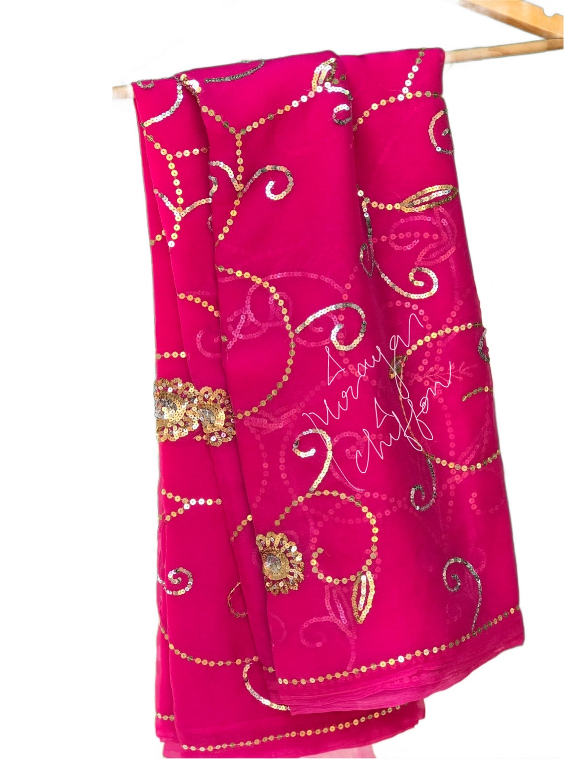 Rani Pink Sequins Jaal Miraya Chiffon Sarees