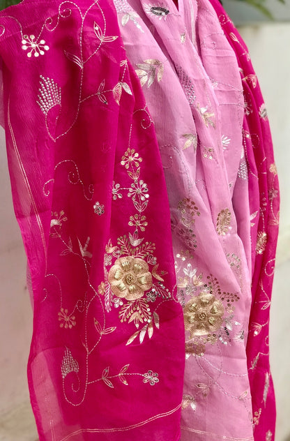 Baby Pink Cutwork Border Miraya Chiffon Sarees