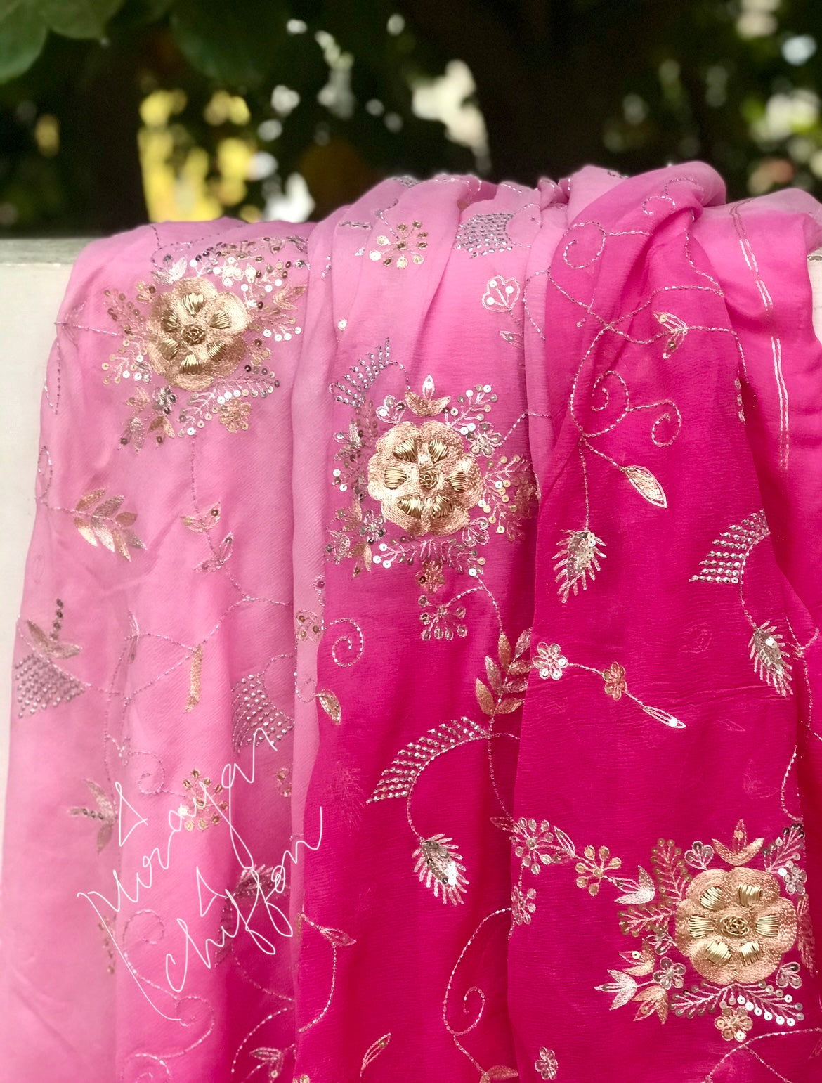 Baby Pink Cutwork Border Miraya Chiffon Sarees