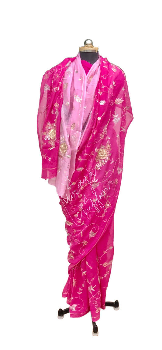 Baby Pink Cutwork Border Miraya Chiffon Sarees