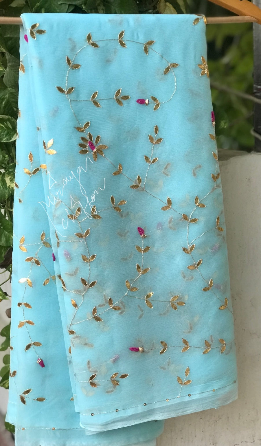 Firozi Sky Blue Gottapati Jaal Miraya Chiffon Sarees