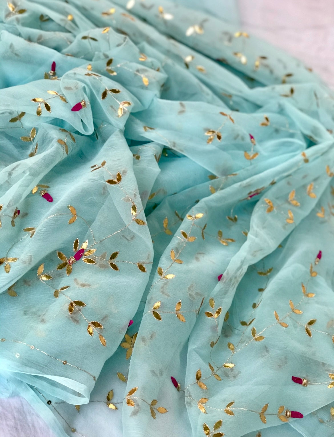 Firozi Sky Blue Gottapati Jaal Miraya Chiffon Sarees