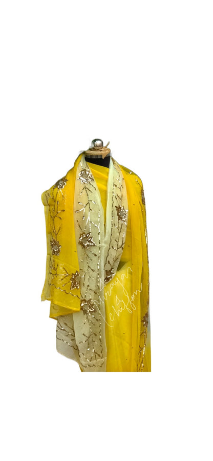 Yellow Shaded Sequins Border Miraya Chiffon Sarees