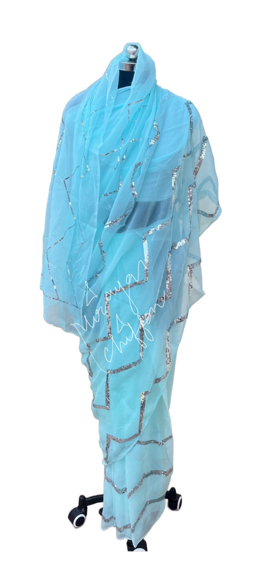 Sky Blue Silver Sequins Jaal Miraya Chiffon Sarees