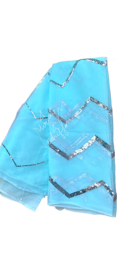 Sky Blue Silver Sequins Jaal Miraya Chiffon Sarees