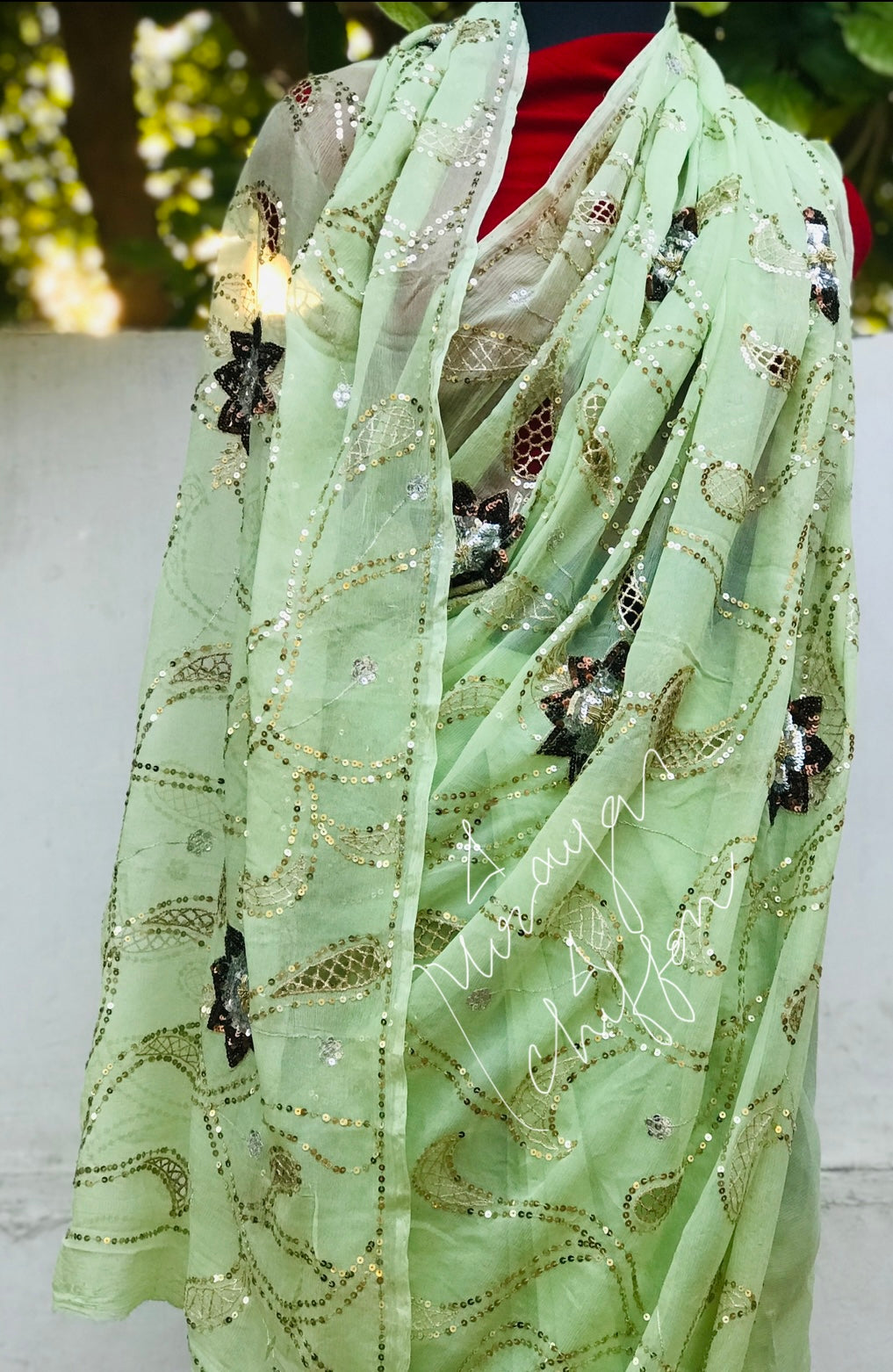 Olive Cutwork Jaal Miraya Chiffon Sarees