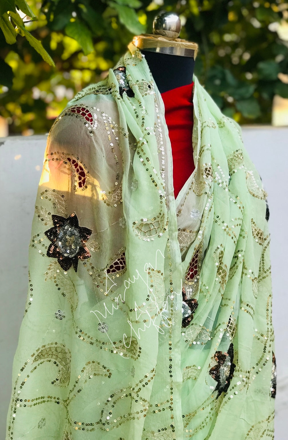 Olive Cutwork Jaal Miraya Chiffon Sarees