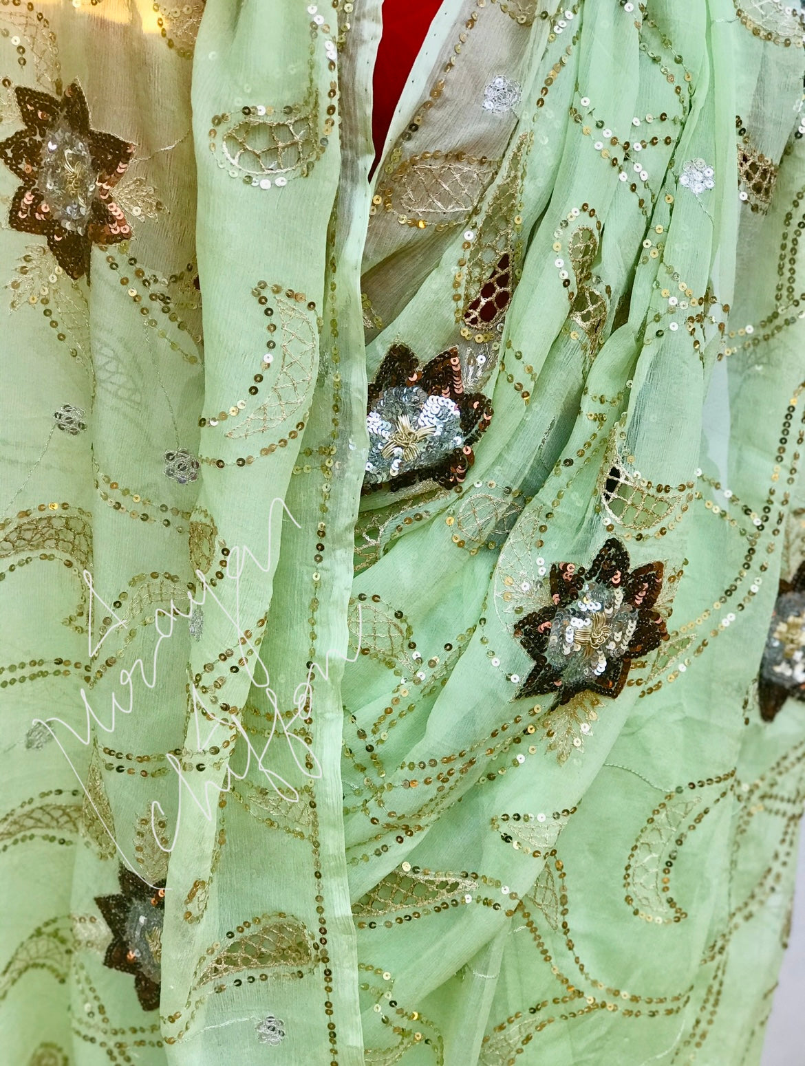 Olive Cutwork Jaal Miraya Chiffon Sarees