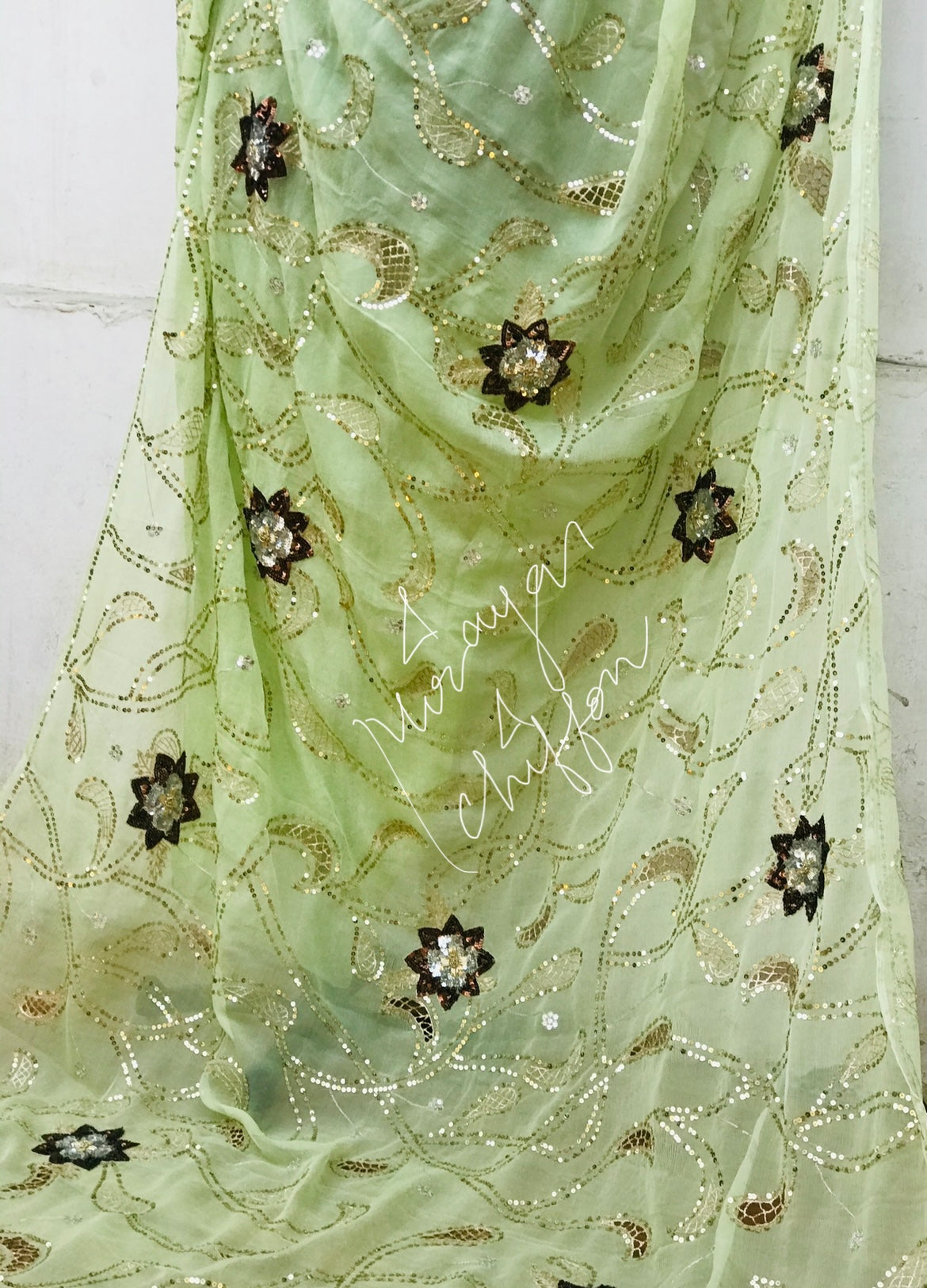 Olive Cutwork Jaal Miraya Chiffon Sarees