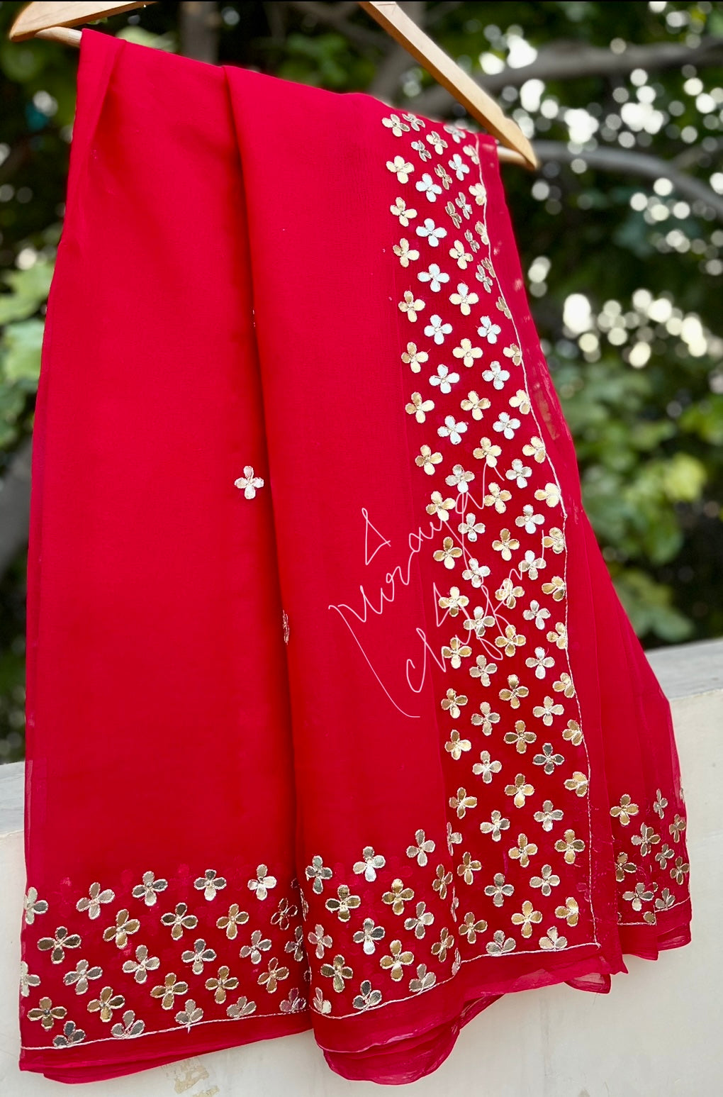 Red Golden Silver Gottapati Border Miraya Chiffon Sarees