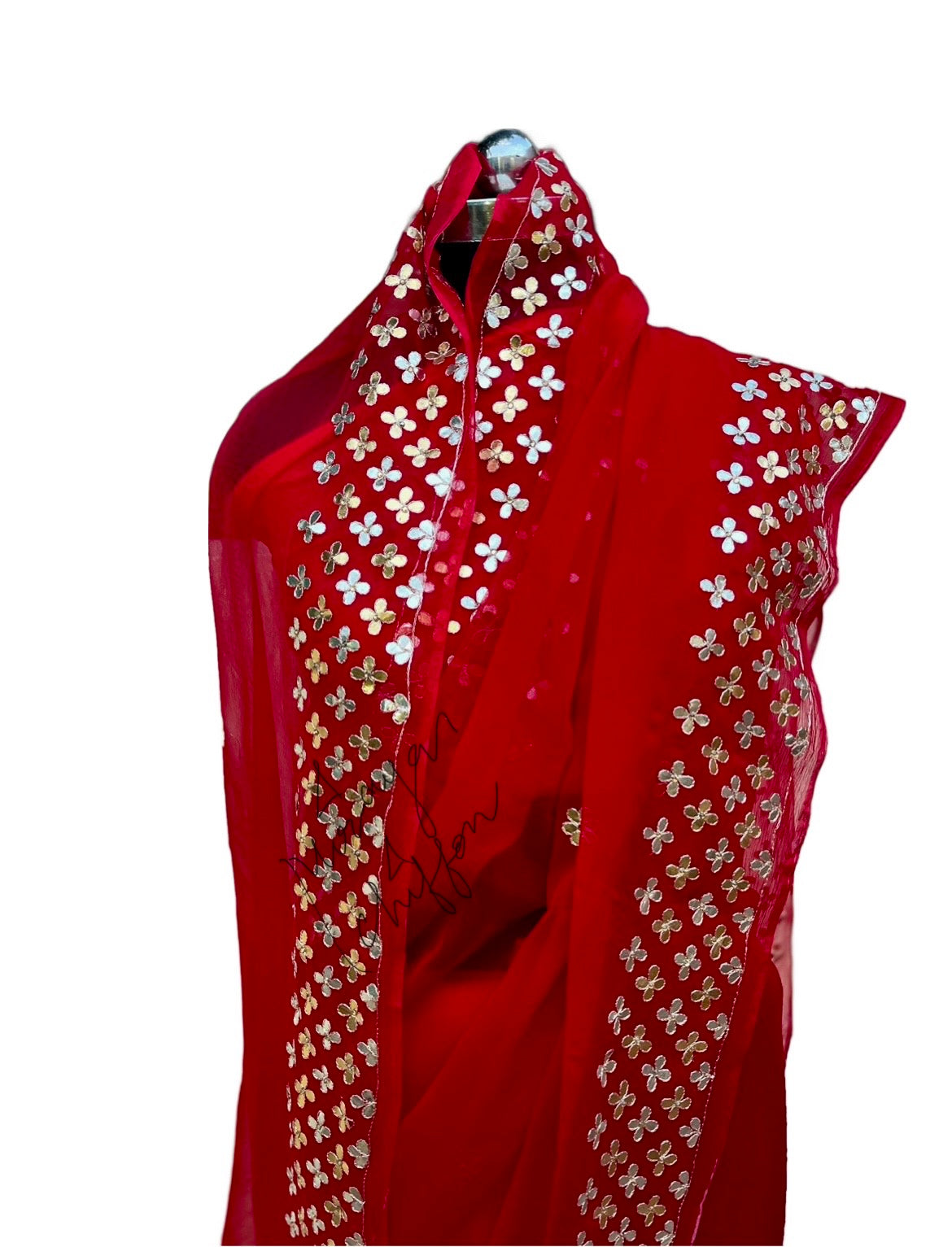 Red Golden Silver Gottapati Border Miraya Chiffon Sarees