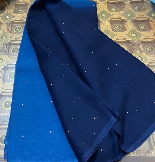 Ombre Blue Shaded Mukaish Miraya Chiffon Sarees