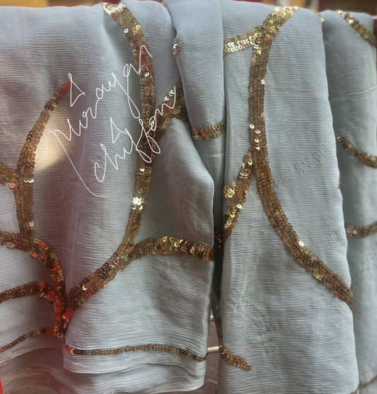 Grey Sequins Jaal Miraya Chiffon Sarees