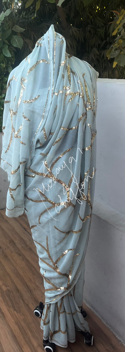 Grey Sequins Jaal Miraya Chiffon Sarees