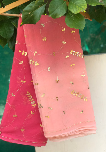 Peach Shaded Gottapati Jaal Miraya Chiffon Sarees