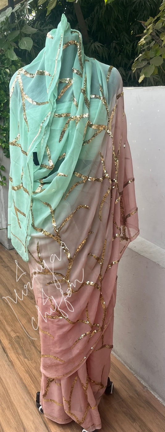 Irish Coffee Shaded Sequins Jaal Miraya Chiffon Sarees