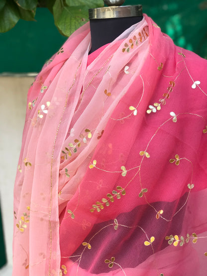 Peach Shaded Gottapati Jaal Miraya Chiffon Sarees