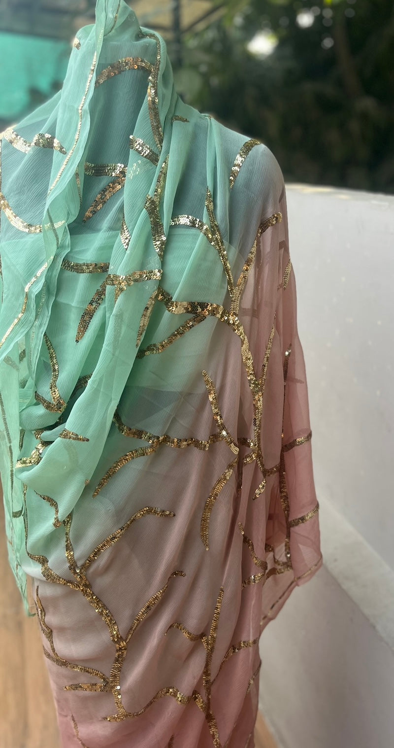 Irish Coffee Shaded Sequins Jaal Miraya Chiffon Sarees