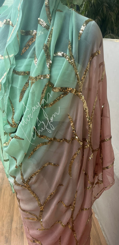 Irish Coffee Shaded Sequins Jaal Miraya Chiffon Sarees