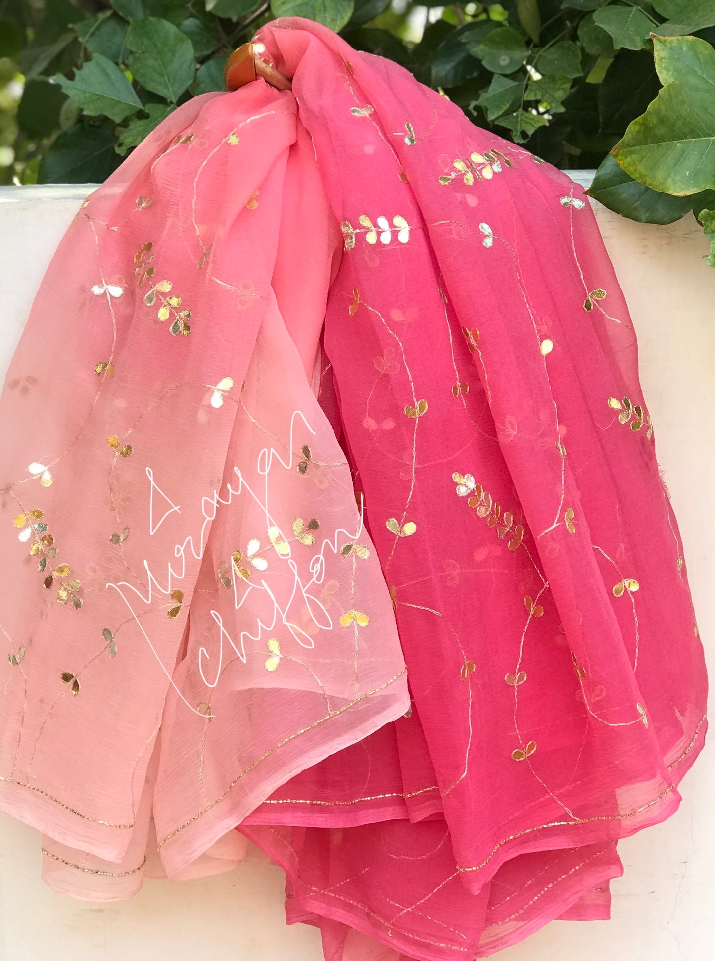 Peach Shaded Gottapati Jaal Miraya Chiffon Sarees