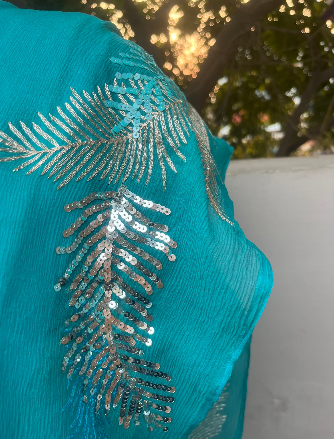 Sky Blue Shaded Thread Sequins Border Miraya Chiffon Sarees