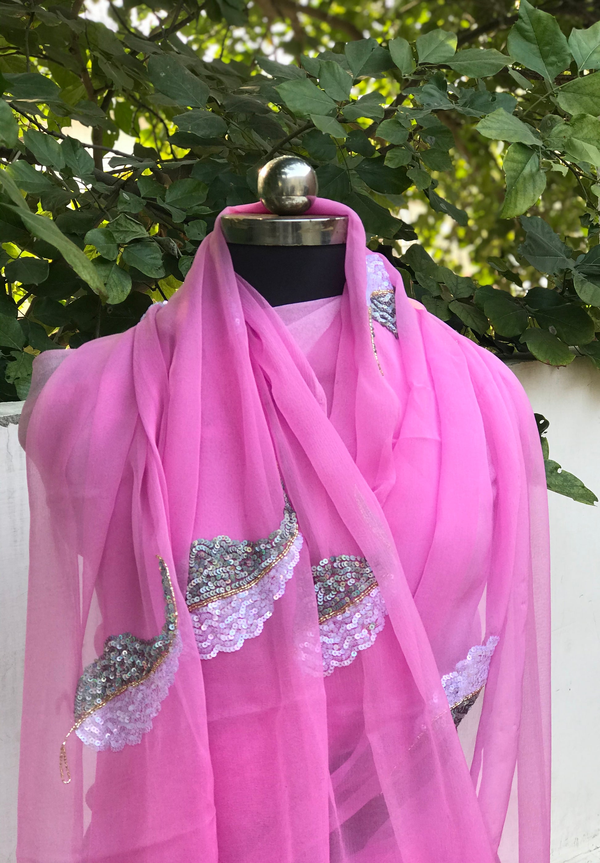 Pink Sequins Motifs Miraya Chiffon Sarees