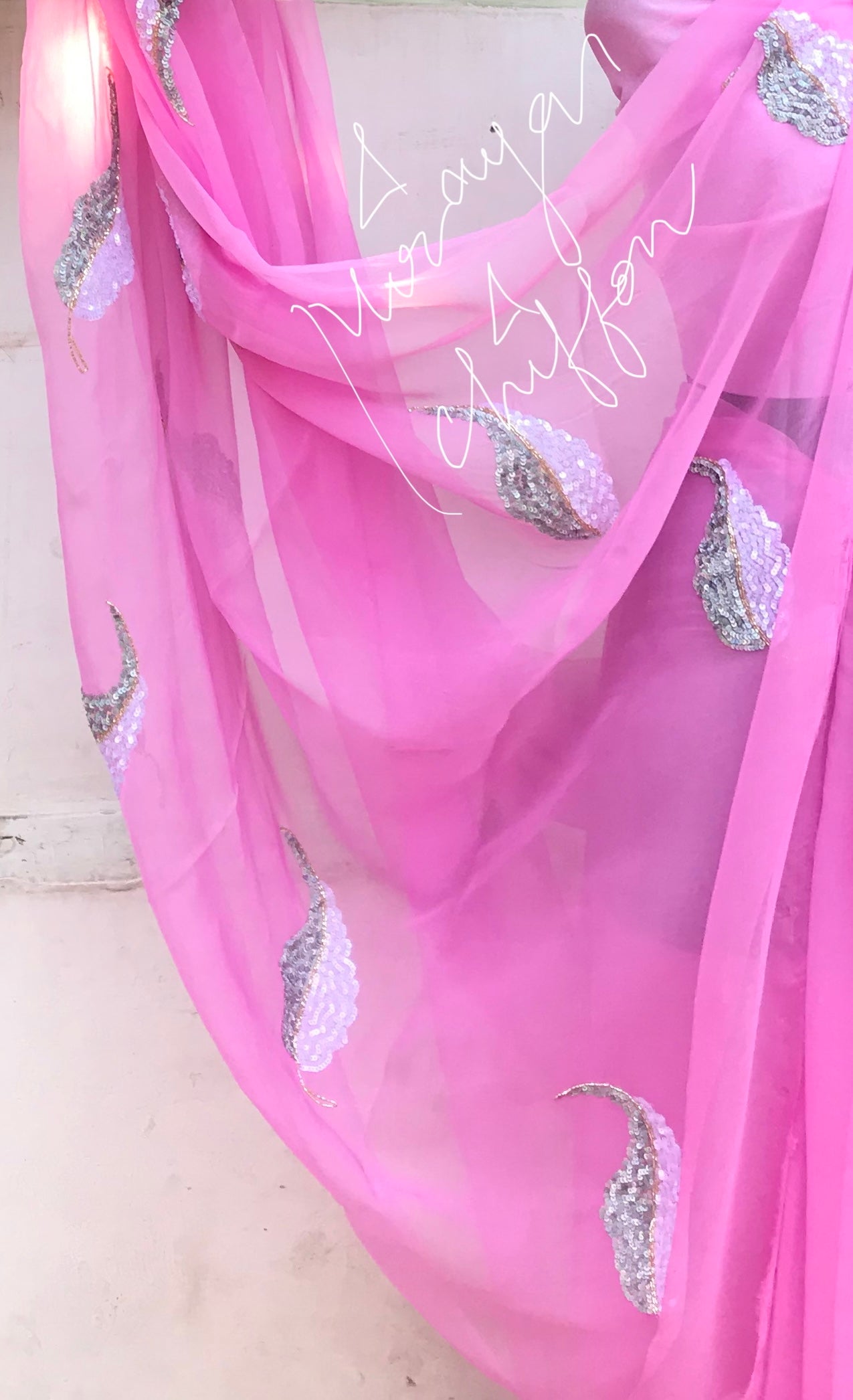 Pink Sequins Motifs Miraya Chiffon Sarees