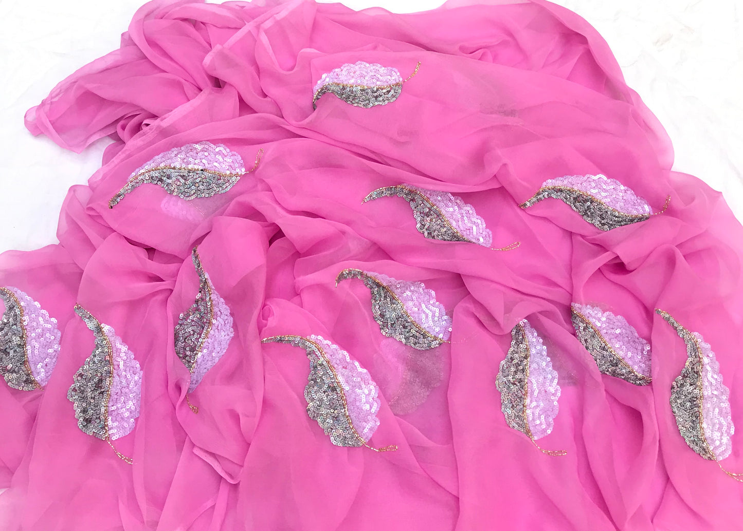 Pink Sequins Motifs Miraya Chiffon Sarees