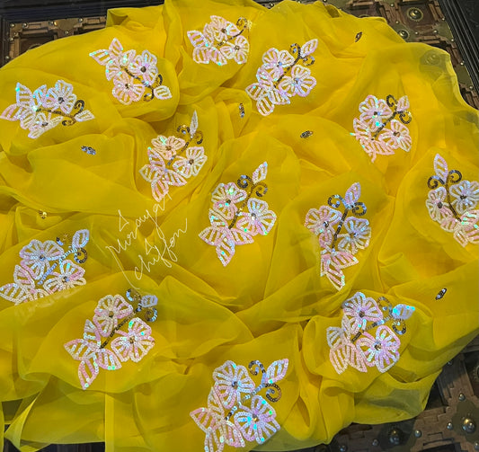 Yellow Sequence Motifs Miraya Sarees