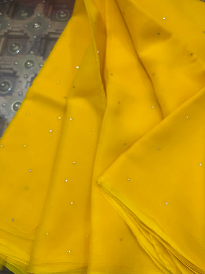 Lemon Yellow Mukaish Miraya Chiffon Sarees