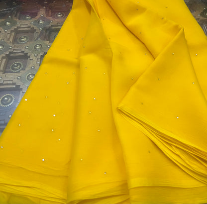 Lemon Yellow Mukaish Miraya Chiffon Sarees