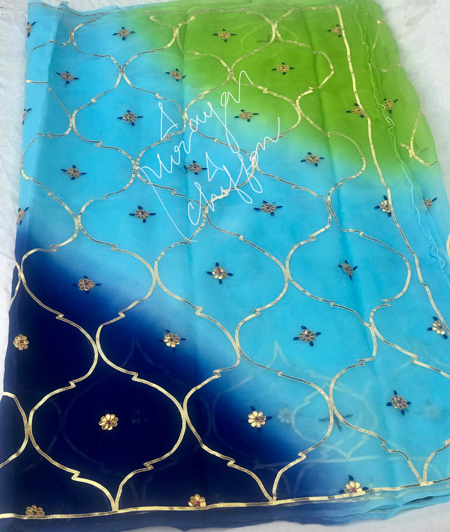 Blue Shaded Sikhiya Gotta Jaal Miraya Chiffon Sarees