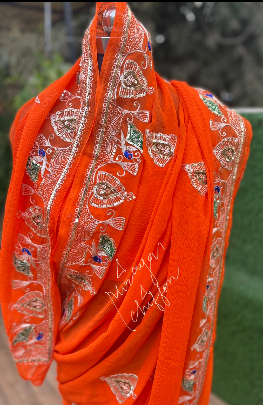 Aari Vintage Peacock Border Miraya Chiffon Sarees