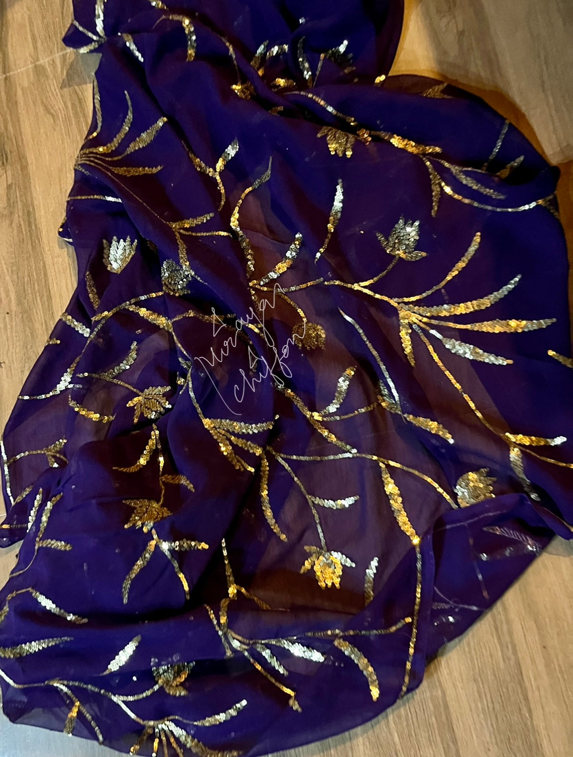 Purple Sequins Jaal Miraya Chiffon Sarees