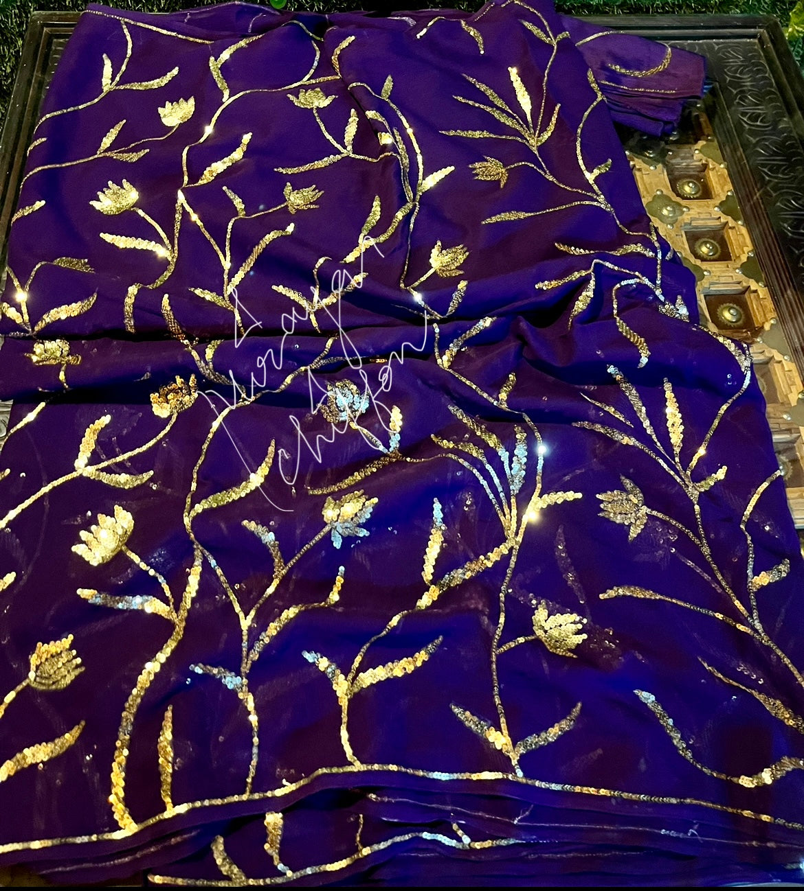 Purple Sequins Jaal Miraya Chiffon Sarees