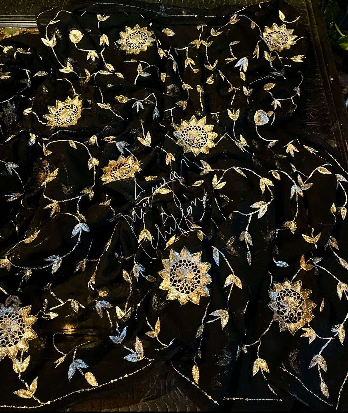 Black Aari Jaal With Cutwork Motifs Miraya Chiffon Sarees