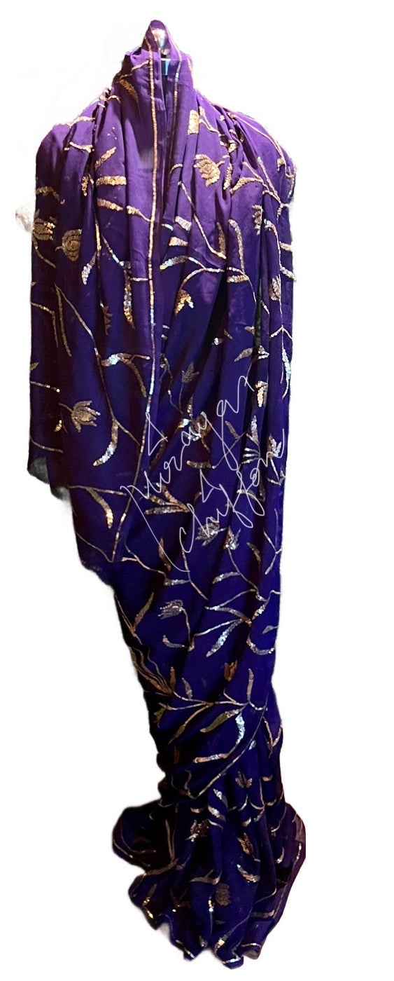 Purple Sequins Jaal Miraya Chiffon Sarees