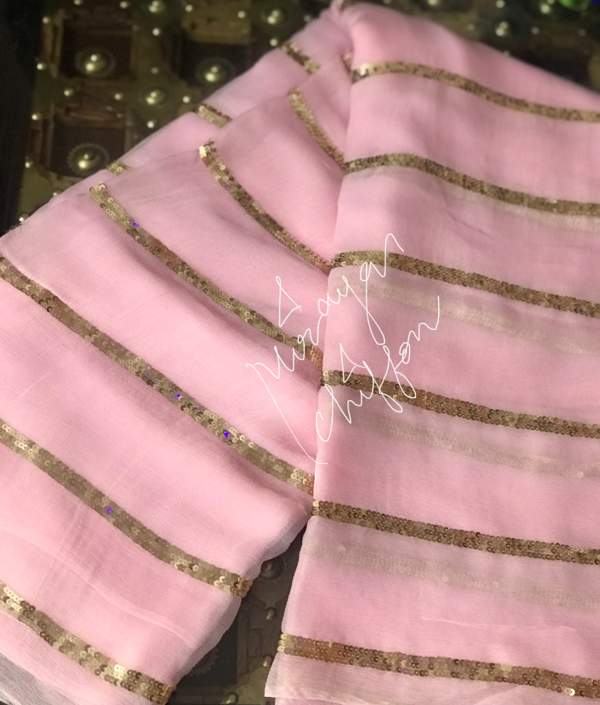 Baby Pink Golden Sequins Straight Miraya Chiffon Sarees